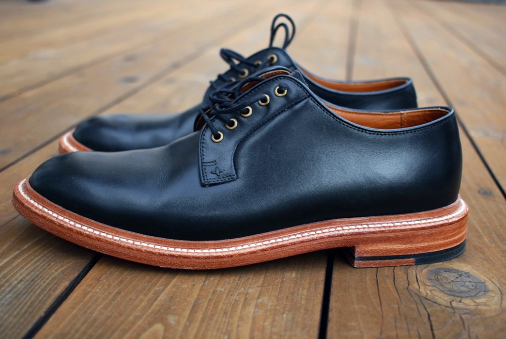 Black Calf Leather Derby Shoes - Goodyear Welted Sole 14.5