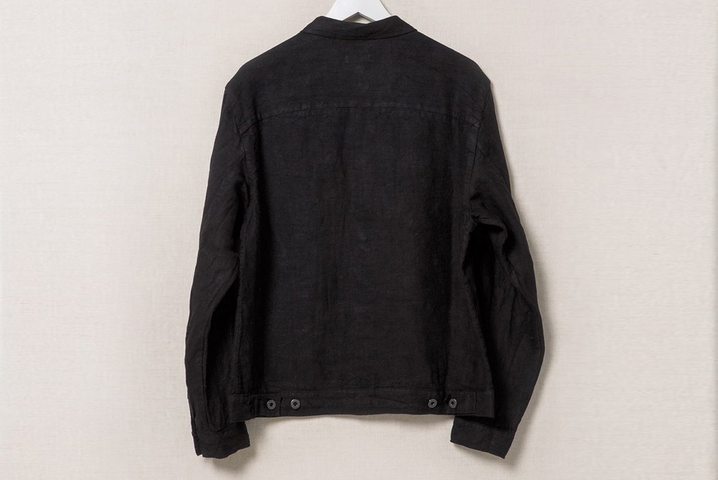 Evan Kinori Black Linen Pleated Jacket