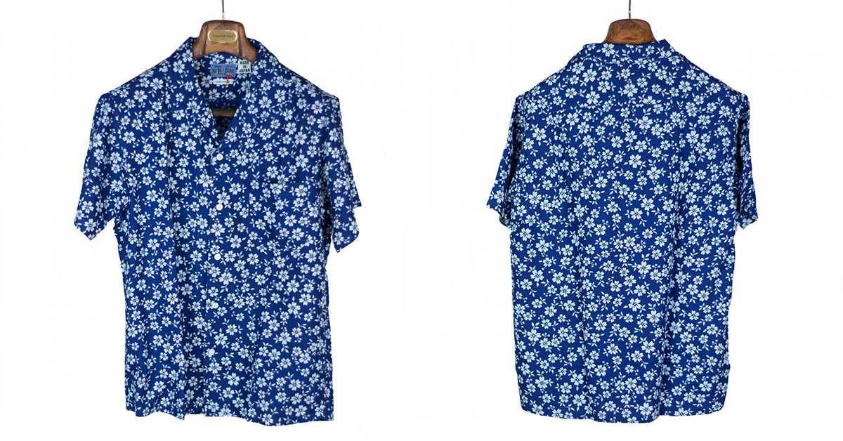 Blue Blue Japan Short Sleeve Bassen Indigo-Dyed Blooming Sakura Print Shirt