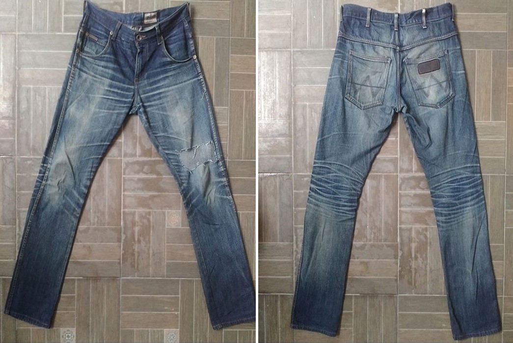 wrangler faded jeans