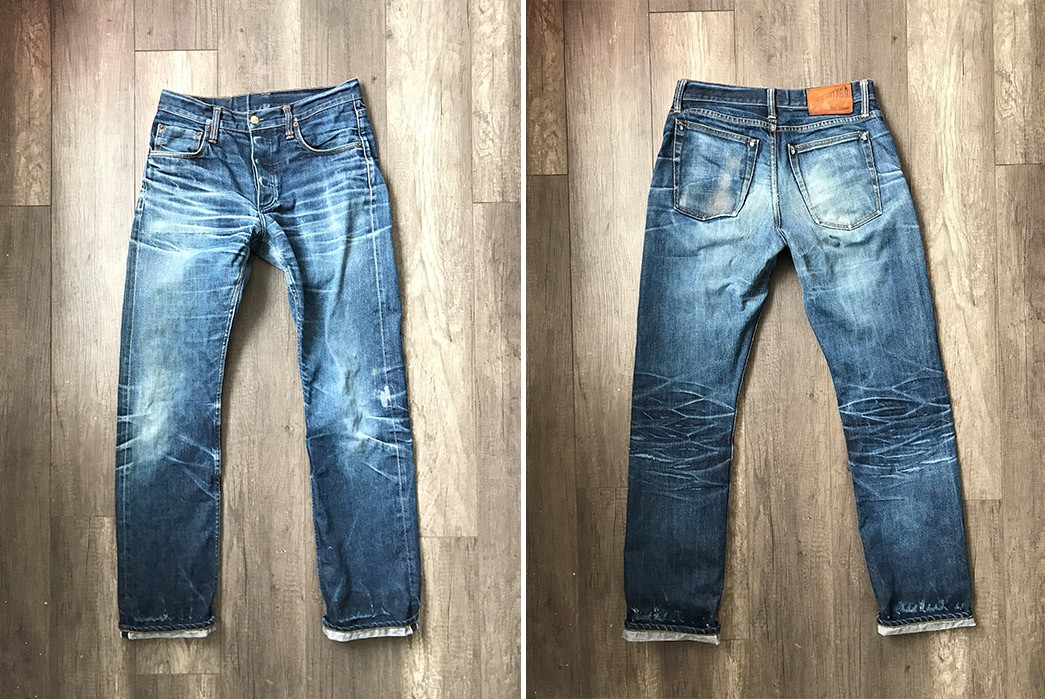 Left Field Greaser Cone Mills 13 oz. (1.5 Years, 2 Washes, 2 Soaks) - Fade  of the Day