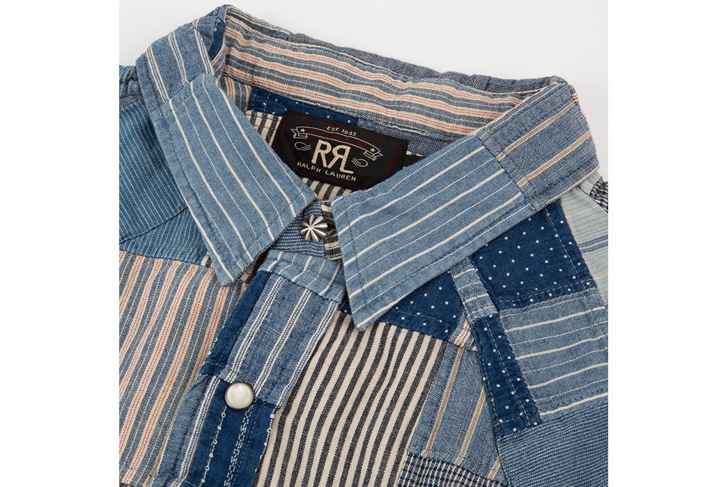 A Dozen Indigo Fabrics Quilts Together RRL's Patchwork Western Shirt