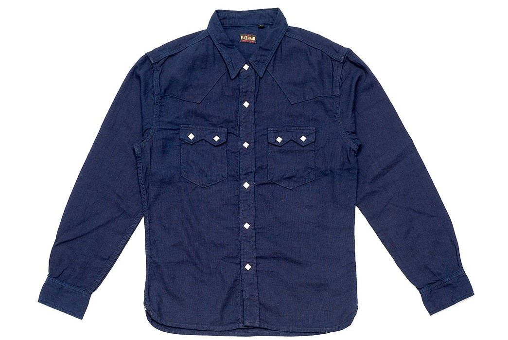 The Flat Head Snaps Into an Indigo-Dyed Dobby for Their Western Shirt
