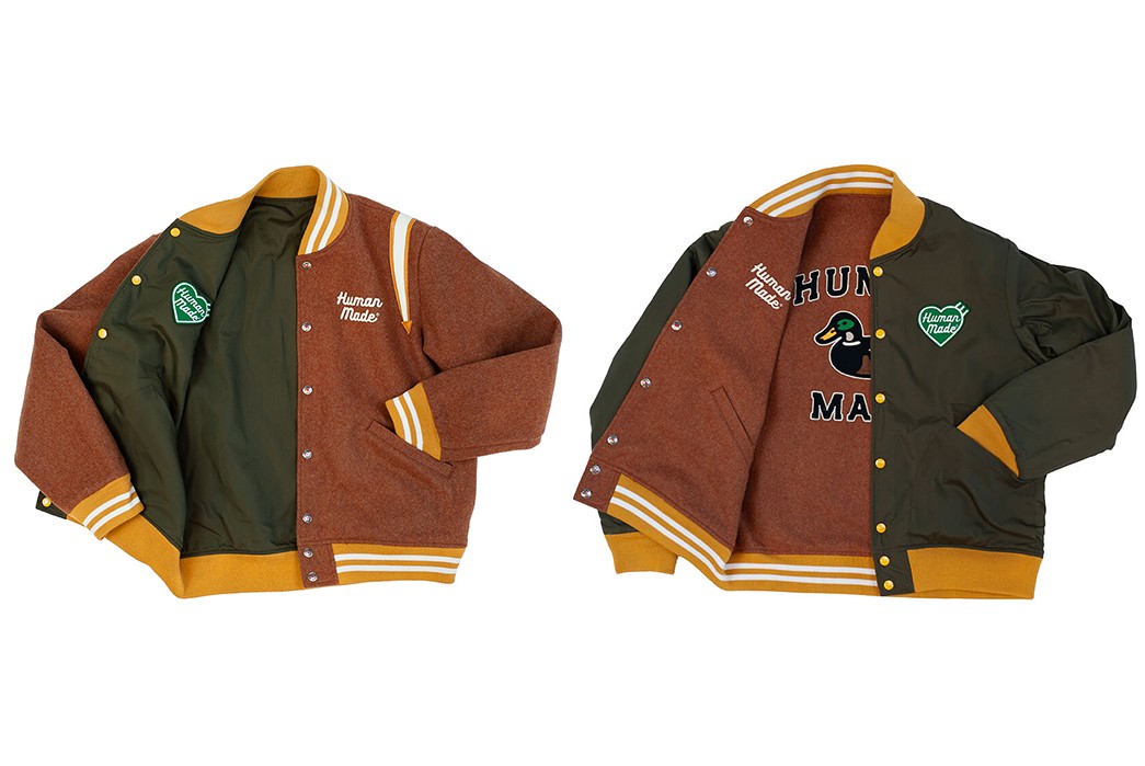 Green/Brown Human Made Duck Varsity Reversible Jacket - Jackets
