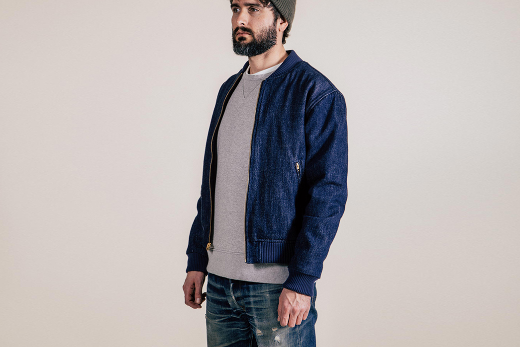 Fade-Your-Way-Into-The-Big-Leagues-With-Benzak's-Denim-Varsity-Bomber-Jacket-model-side