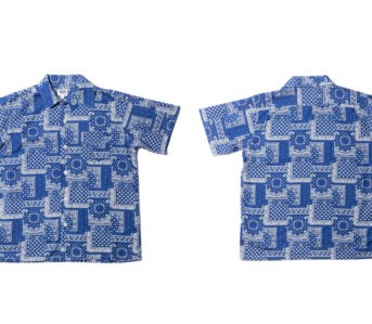 Pherrow's-Bandana-Print-Open-Collar-Shirt-is-Indigo-Dyed-front-and-back